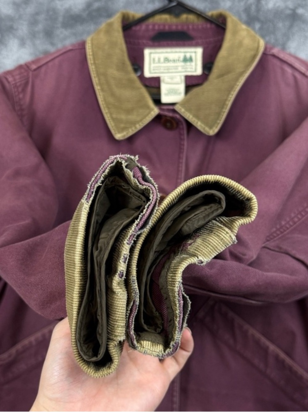 LLbean field coat barn jacket chore plum corduroy plaid lined coat burgundy - Picture 2 of 13